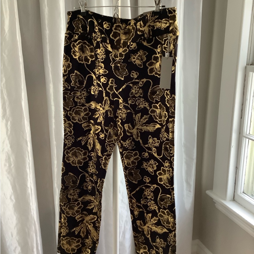Soft Surroundings Black Pants with Gold Floral Design
